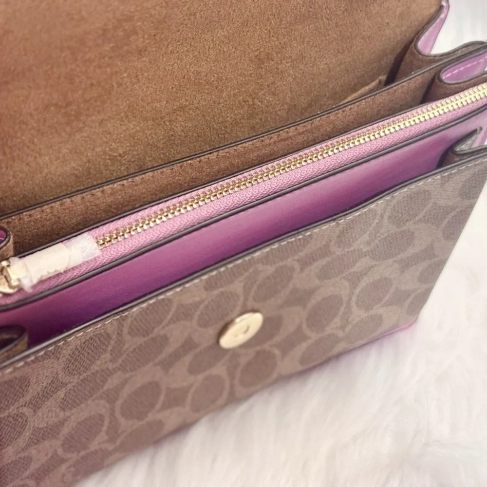Coach Pink and Brown Leather Chain Crossbody Bag - Picture 7 of 10